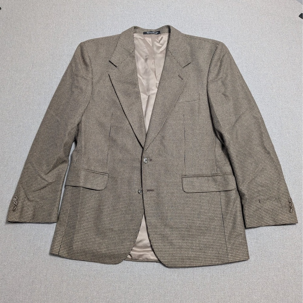 Deansgate Men's 40R Silk Wool Blazer Jacket Brown Houndstooth Italian Fabric